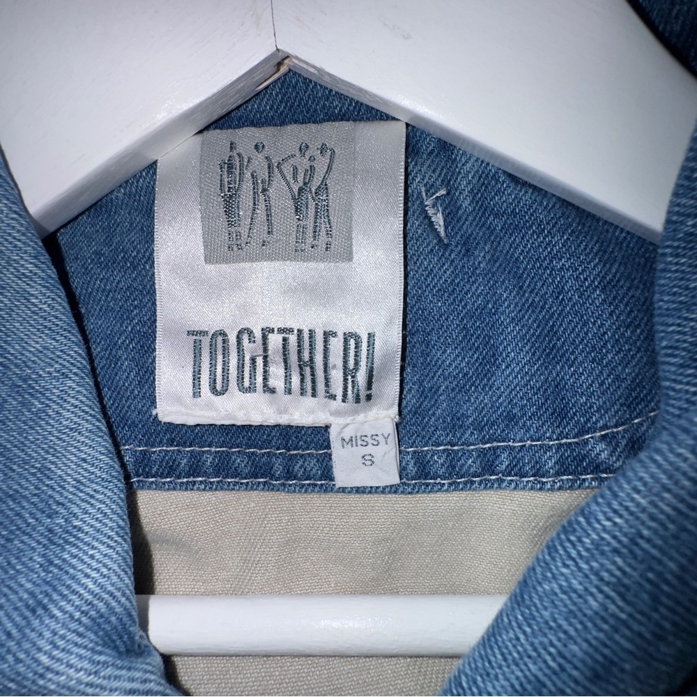 Vintage 90s TOGETHER! Jean Jacket Size Small Cotton Patchwork Unisex Streetwear - Picture 6 of 9